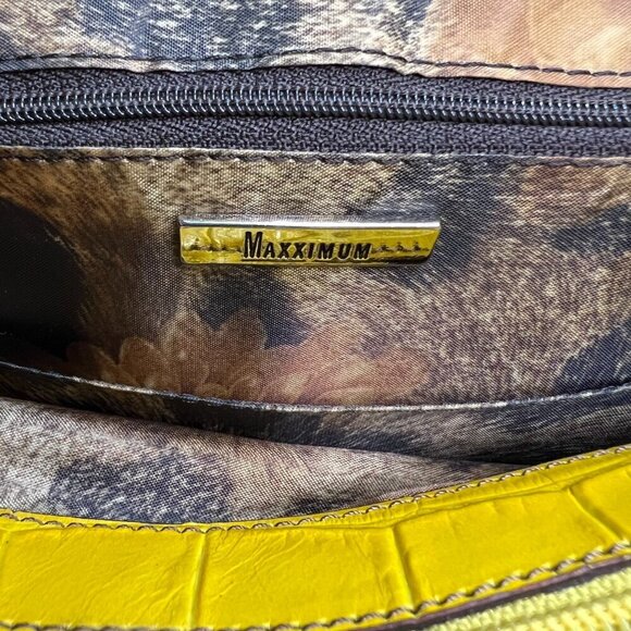 Maxximum Crocodile Embossed Yellow Leather Handbag Retro VIntage Bright Funky - Picture 8 of 14
